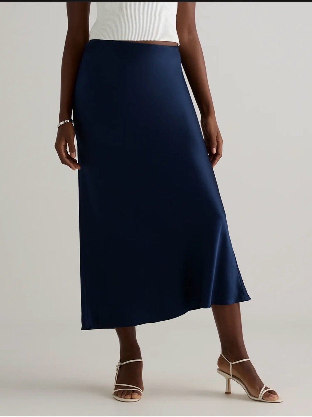 Women's Navy Silk Maxi Skirt